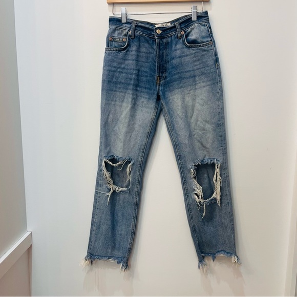 Free People Maggie Mid Rise Straight Leg Jeans cropped size 24 - Picture 6 of 9